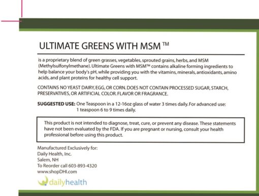 ultimate daily greens with msm powder description vitamins minerals alkaline ingredients plant proteins
